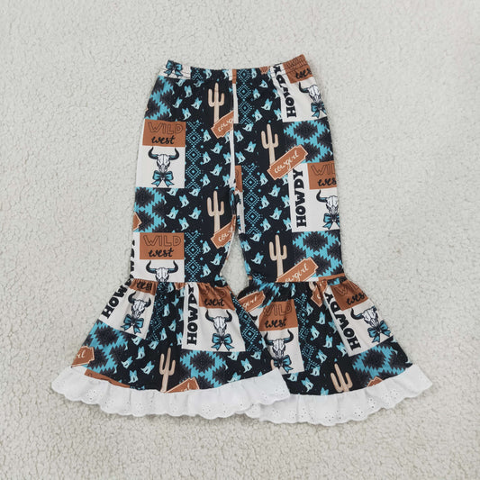 P0781 Western cow bows aztec girls pants