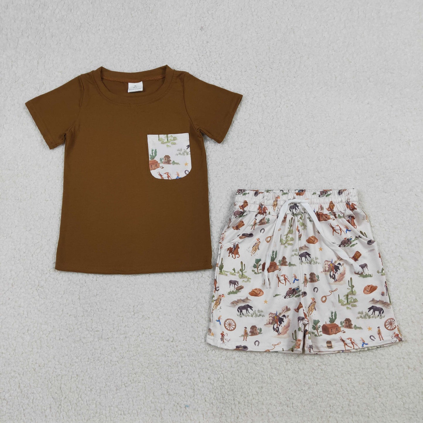 BSSO1825 Western Rodeo Pocket Short Sleeve Shorts Boys Set
