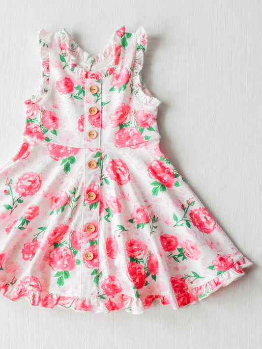 custom pink flowers girls dress Summer (moq 3) tat 6-8 weeks