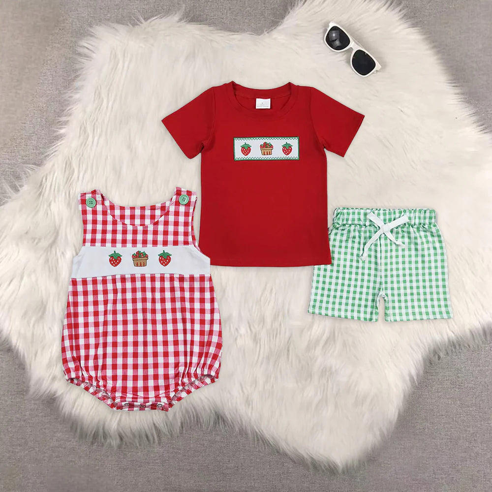Embroidery cute strawberry RTS Sibling Clothes
