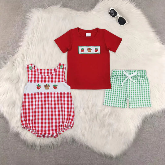 Embroidery cute strawberry RTS Sibling Clothes