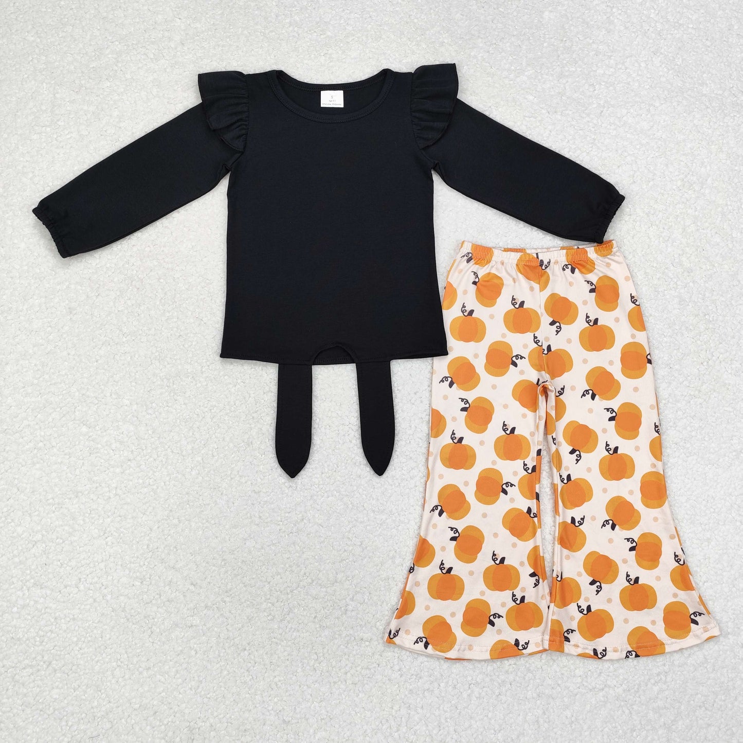 GLP1720 Halloween black long sleeve pumpkin pants girls set