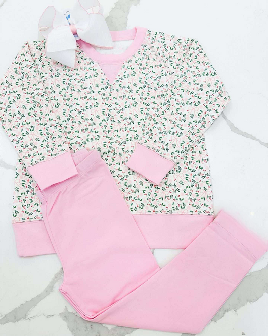 preorder GLP2839 Christmas holly berry long sleeve pink pants girls set