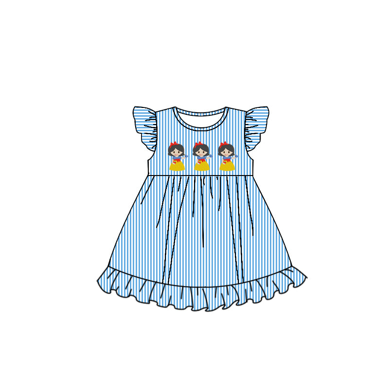 custom Cartoon Princess Blue Flutter Sleeve Girls Dress