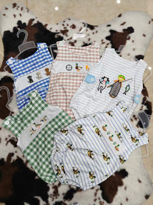 Embroidery Hunting Style Boys Romper RTS Sibling Clothes