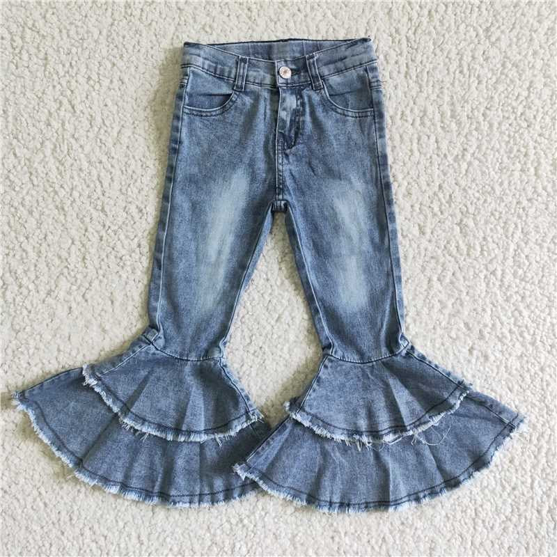 Blue Bleach Designs Double Ruffles Jeans & belt 2pcs girls jeans denim pants