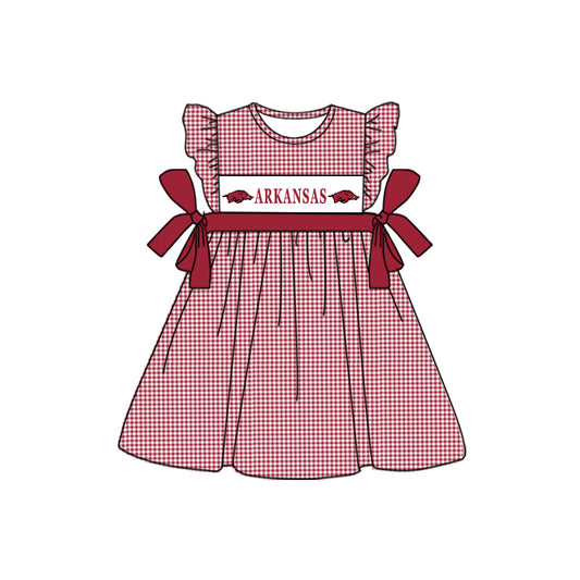 custom style football team red checkered flutter sleeve girls dress