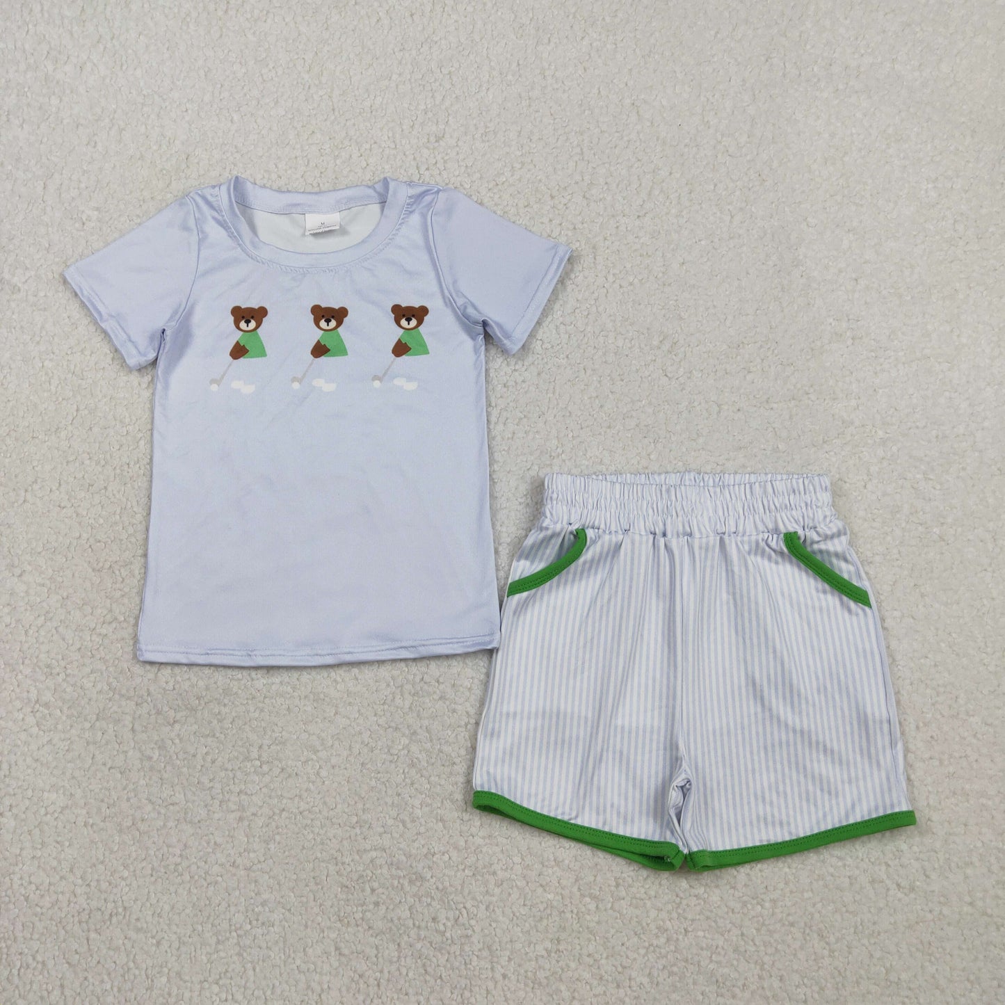 BSSO1757 Golf Bear Blue Short Sleeve Shorts Boys Set