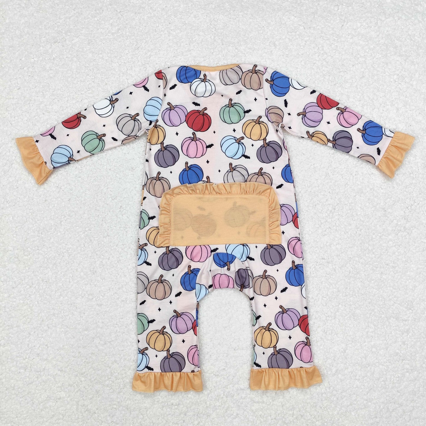 bamboo LR1455 colorful pumpkin long sleeve zipper girls romper