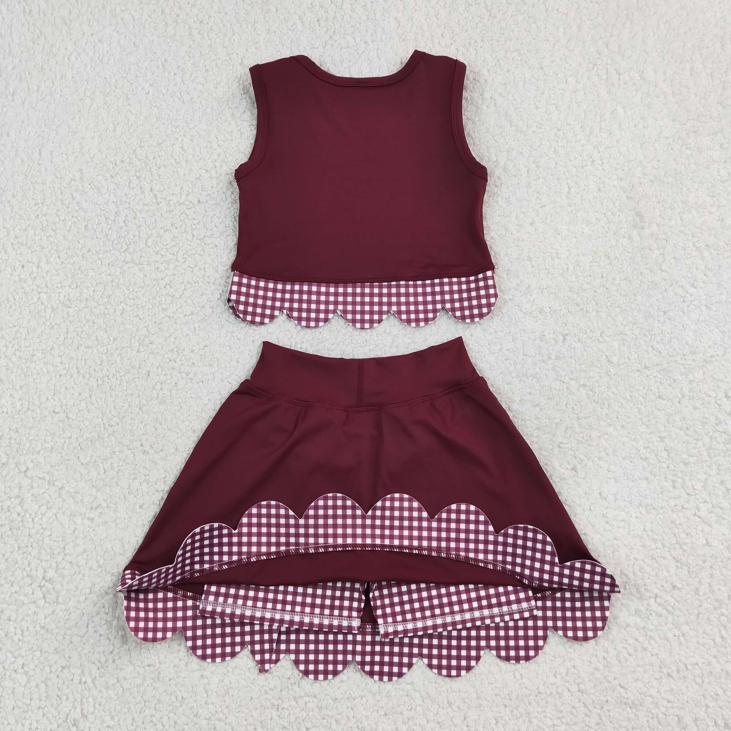 GSD4266 Yoga Scallop Maroon Sleeveless Bows Skorts Girls Set