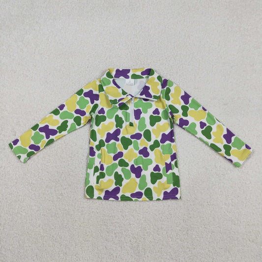BT1400 Mardi Gras camo zipper long sleeve boys top