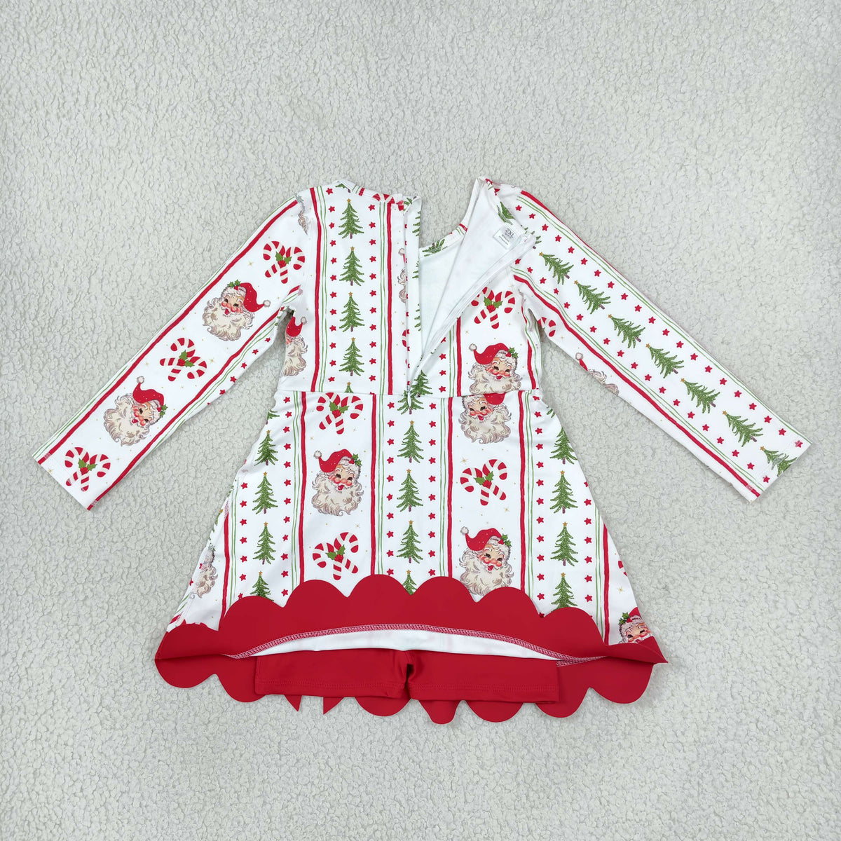 GLD1650 Yoga Christmas Santa Bows Pink Long Sleeve Girls Dress