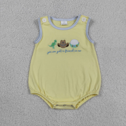 Embroidery SR4106 Cartoon Toy Friend Yellow Sleeveless Boys Romper