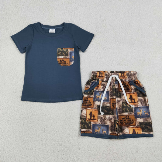 BSSO1846 Hunting Camo Mallard Pocket  Short Sleeve Shorts Boys Set