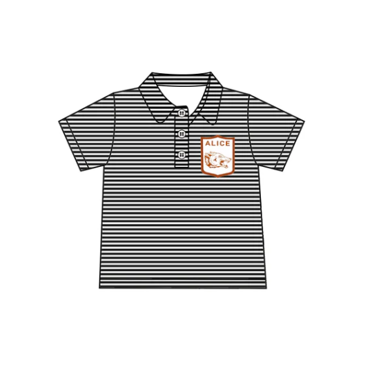 custom moq 3 football team ALICE black striped short sleeve boys top