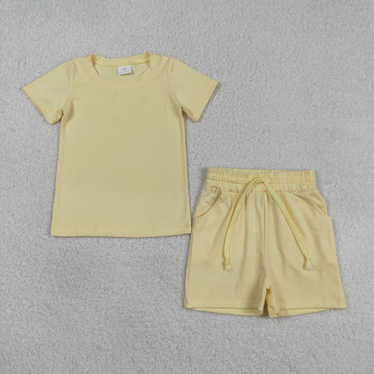 BSSO1888 Light Yellow Short Sleeve Shorts Boys Set