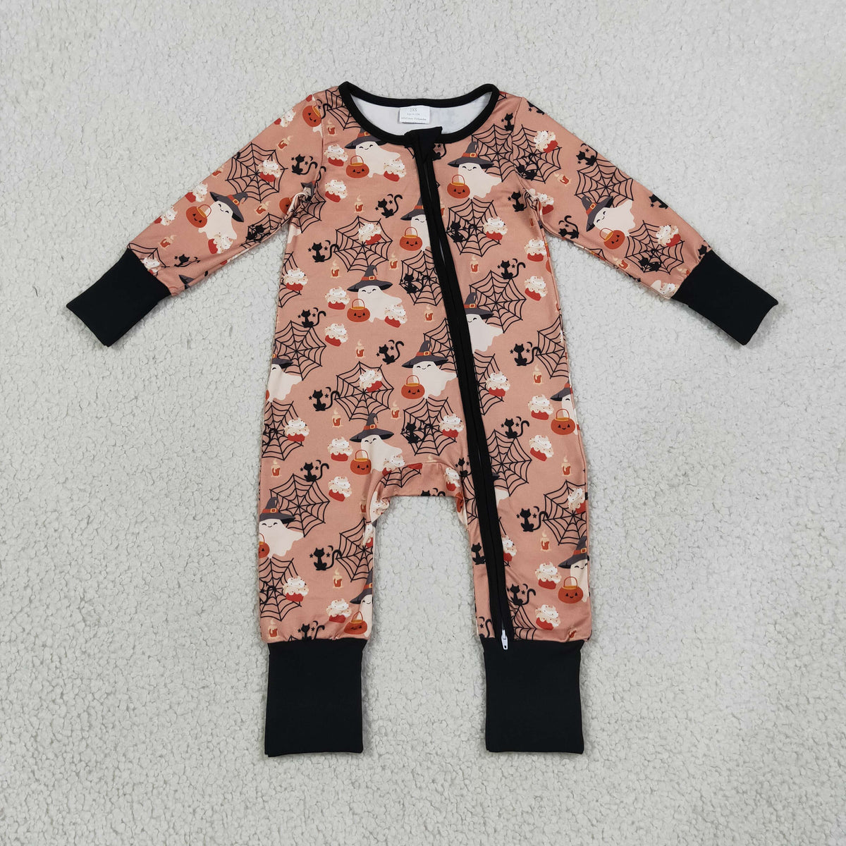 LR3250 Halloween Spooky Pumpkin Zipper Long Sleeve Boys Romper