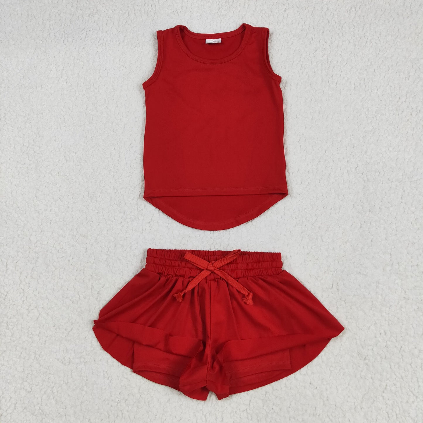 GSSO2499 red sleeveless shorts girls set