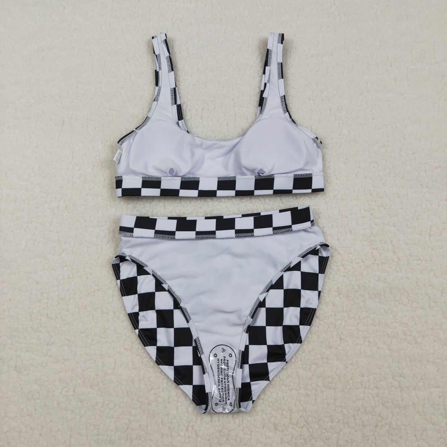 S0738 Black Checkered Adult Women Swimsuits