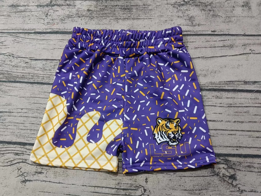 custom moq 3 milk silk LSU tiger purple ice football team boys shorts
