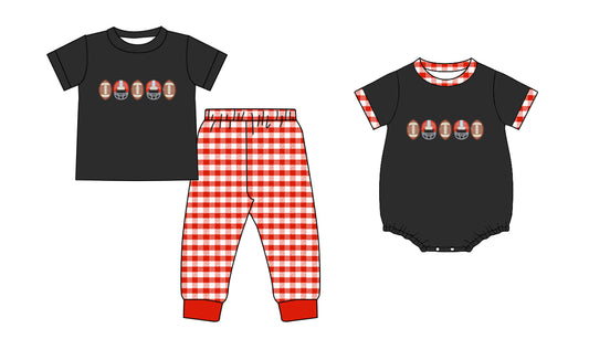 custom moq 5 Cute Football Pajamas/Romper Sibling Clothes