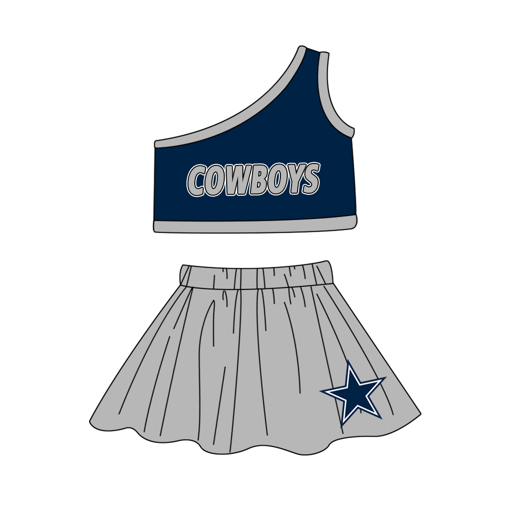 custom cowboys blue sleeveless grey skirt girls set