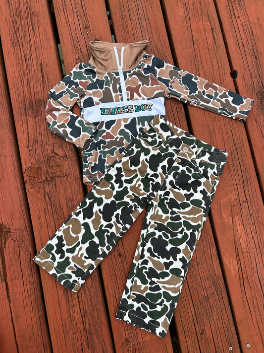 Embroidery Mama's Boy Camo Pullover Hunting Camo Jeans Boys Set