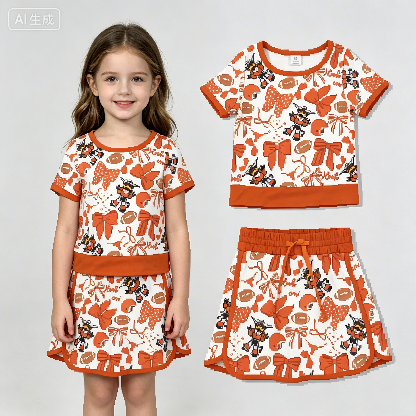 GSD3697 Yoga Football Item Bows Brown Sleeveless Skorts Girls Set