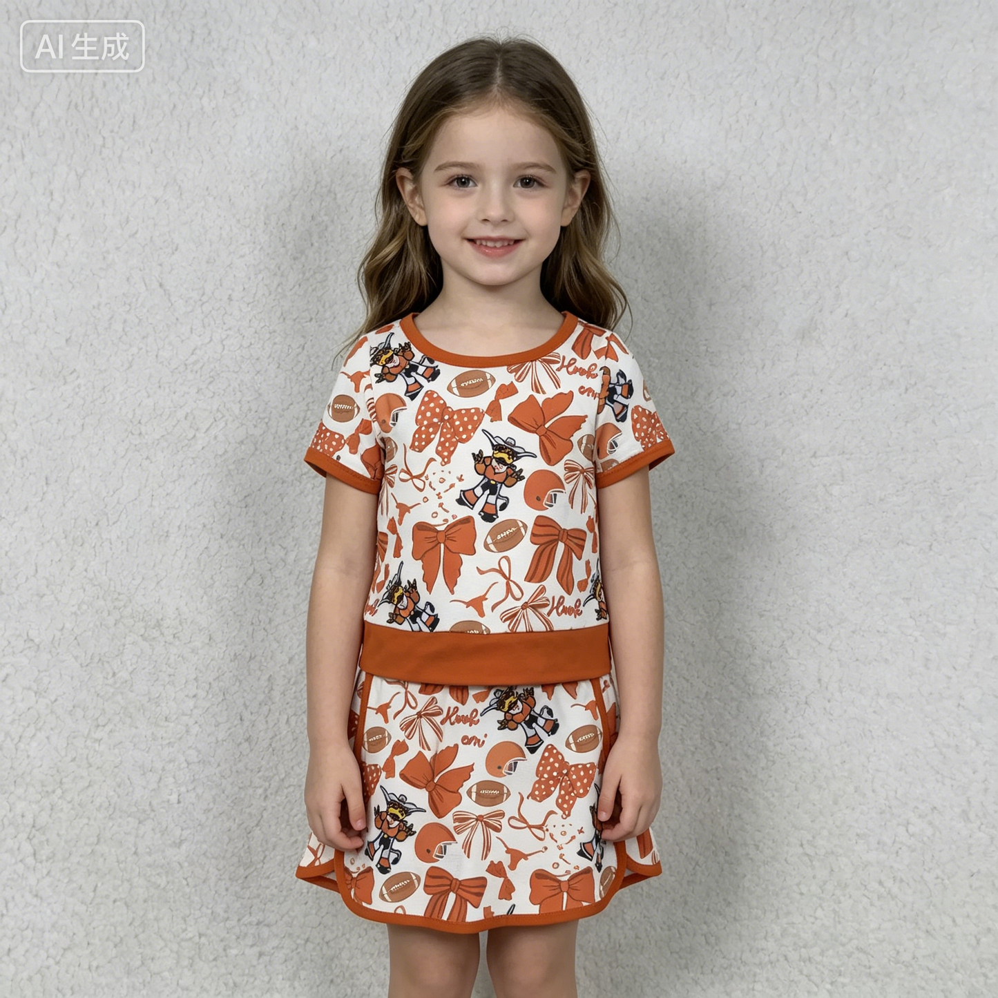 GSD3697 Yoga Football Item Bows Brown Sleeveless Skorts Girls Set