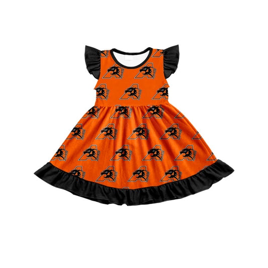 custom style A orange flutter sleeve girls bows dress