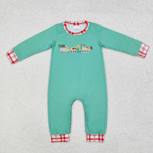 LR1235 Christmas construction truck red long sleeve boys romper