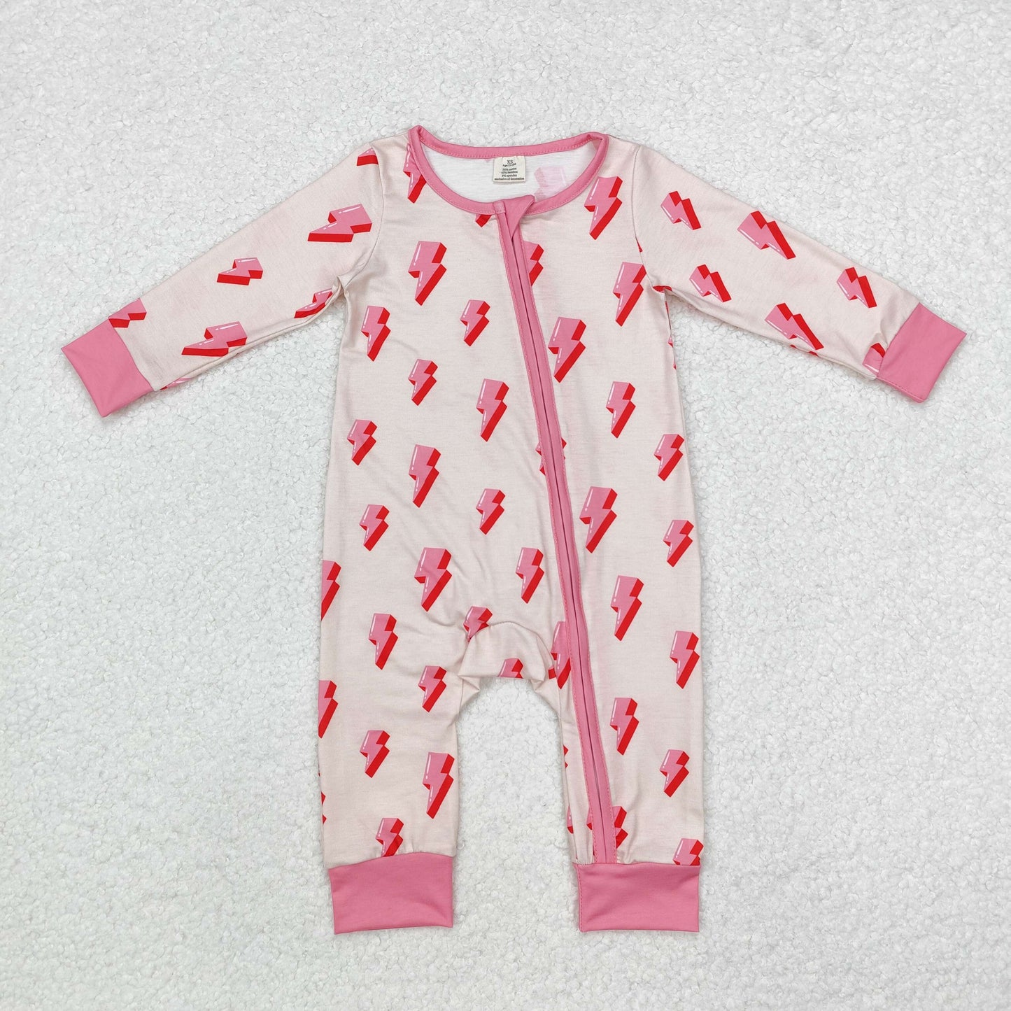 bamboo LR1983 pink flash long sleeve zipper girls romper