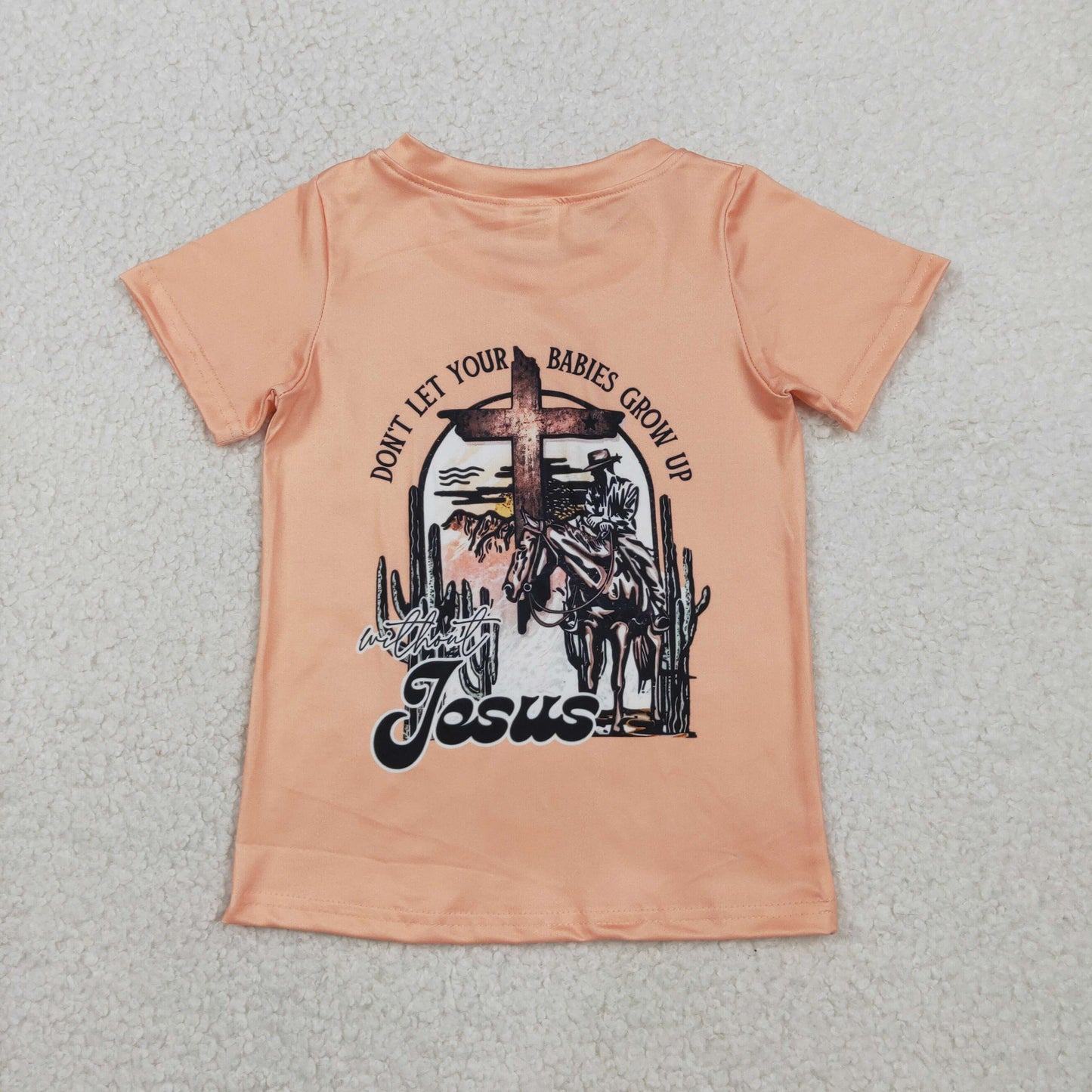 BT1618 Western Easter Rodeo Jesus Orange Short Sleeve Boys Top