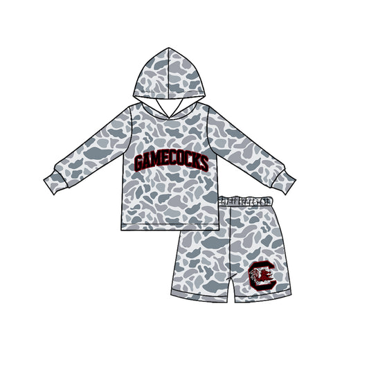 preorder BLS0048 GAMECOCKS Team Camo Hoodie Long Sleeve Shorts Boys Set