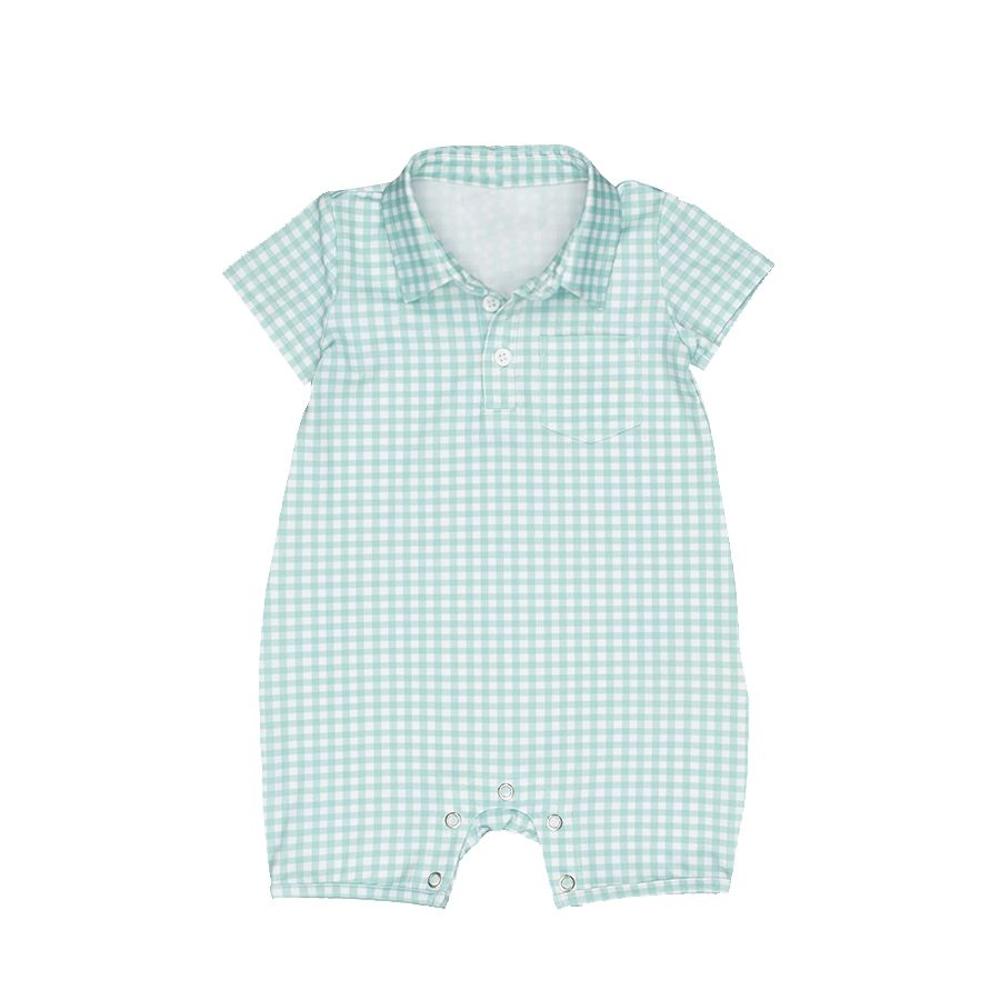 preorder SR0467 Green checkered short sleeve kids romper