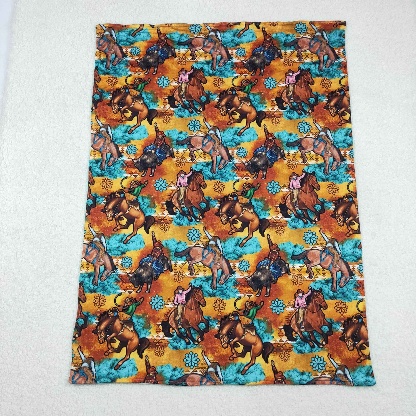 BL0163 Western rodeo turqupsie brown baby blanket