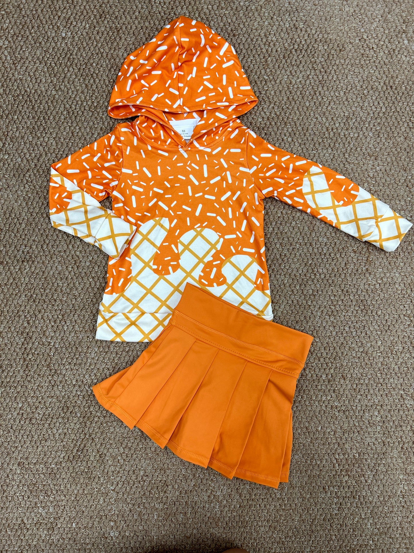 Summer ice orange hoodie long sleeve yoga orange skorts skirt girls set