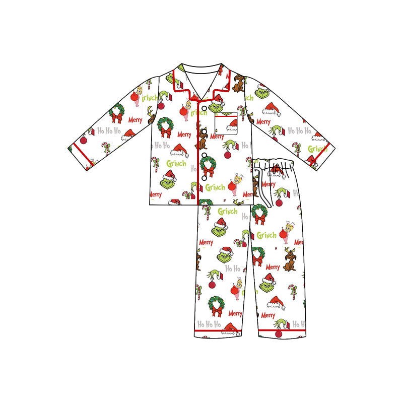 custom S 8.22 Christmas green face kids pajamas