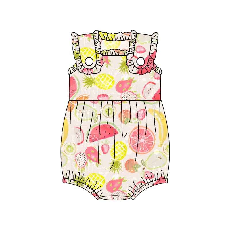 preorder Summer Fruit Watermelon Banana Pineapple Sleeveless Girls Romper