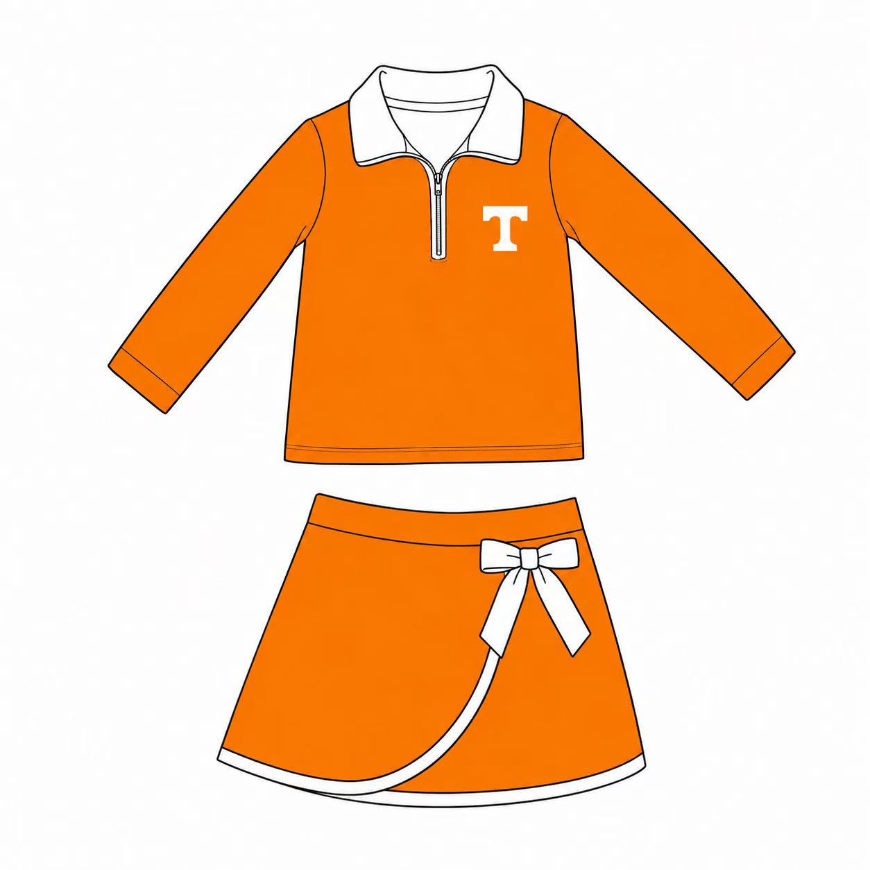 Custom Moq 5 Yoga TENNESSEE Orange Long Sleeve Skorts Girls Set
