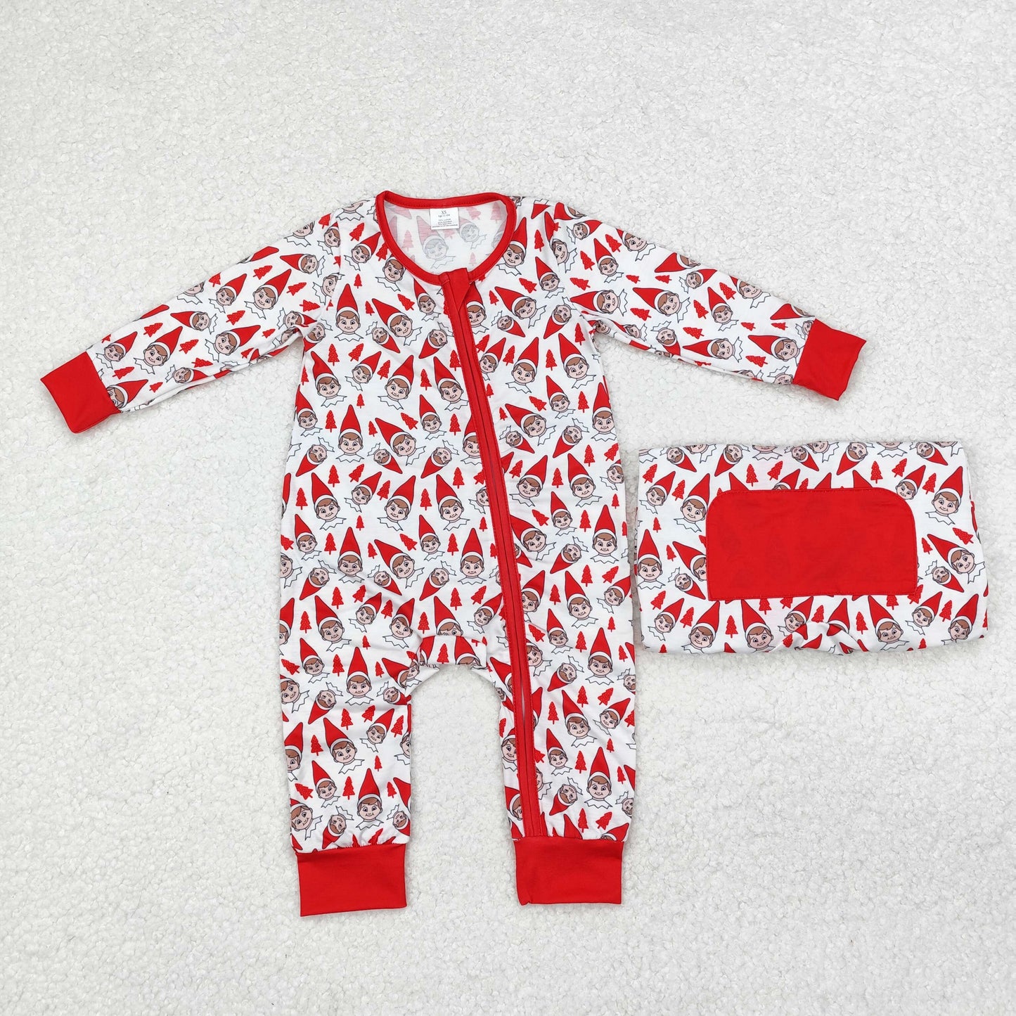 bamboo LR1168 Christmas spirit red long sleeve zipper boys romper