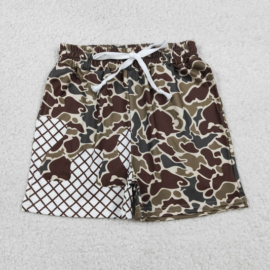 SS0650 hunting brown camo checkered boys shorts