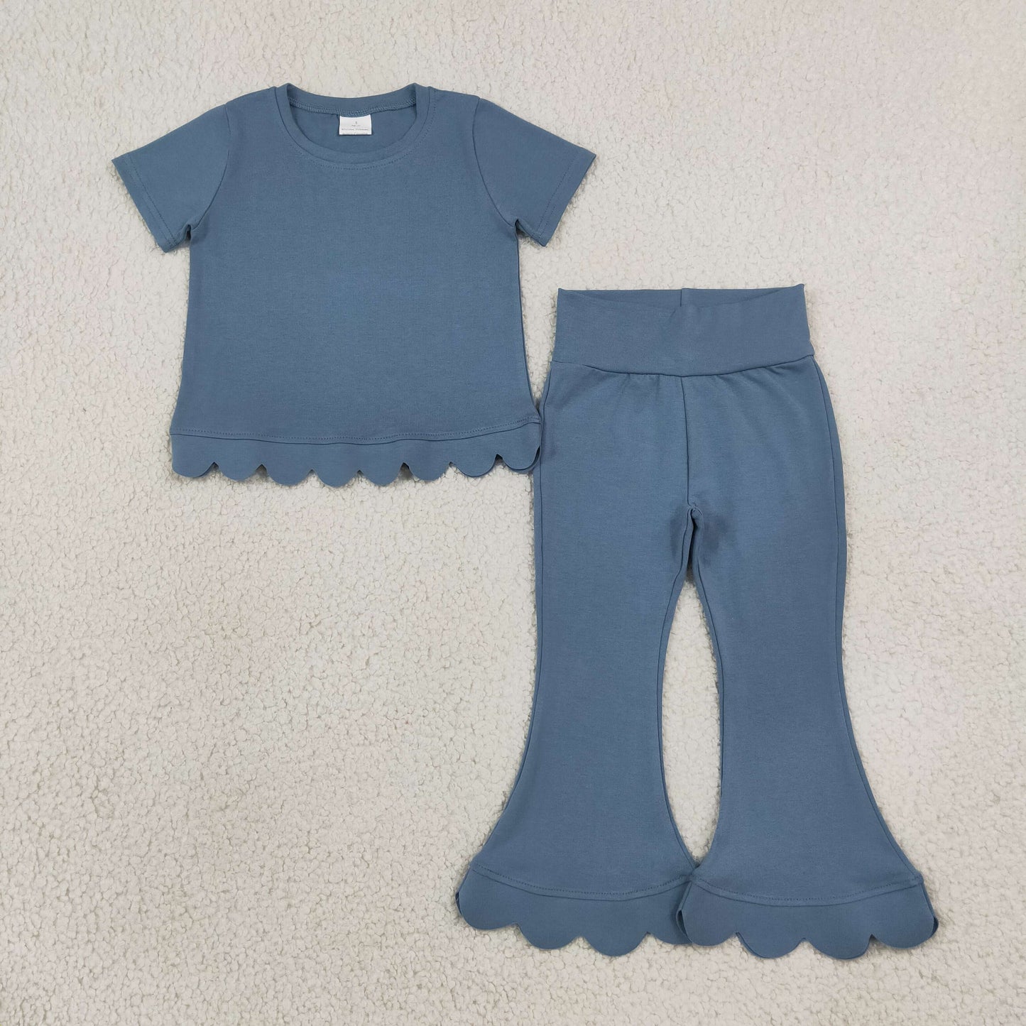 GSPO2339 Scallop Blue Short Sleeve Pants Girls Set