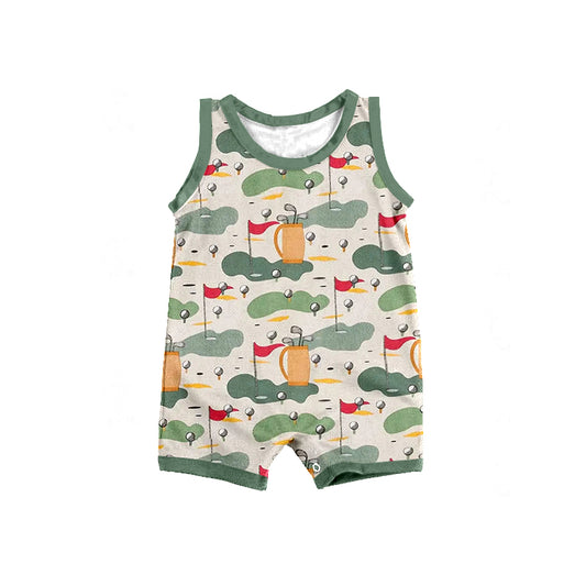 preorder SR1100 Golf green sleeveless boys romper
