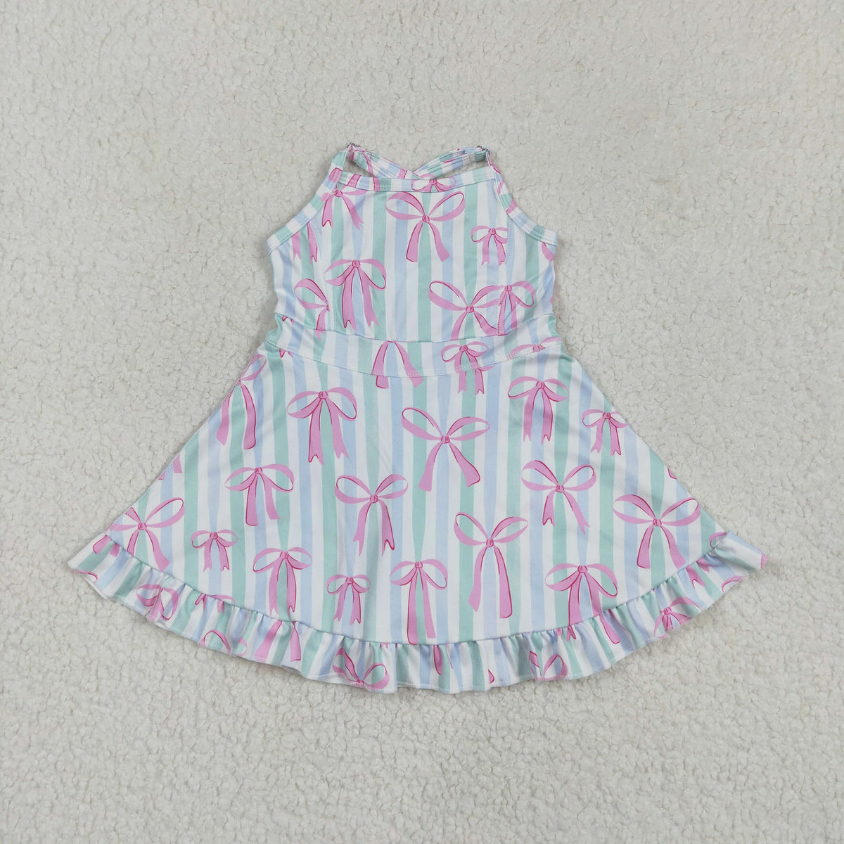 GSD2297 yoga pink bows blue striped dress with shorts girls dress