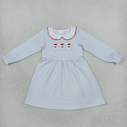 Embroidery GLD1673 Christmas Santa Blue Long Sleeve Girls Dress