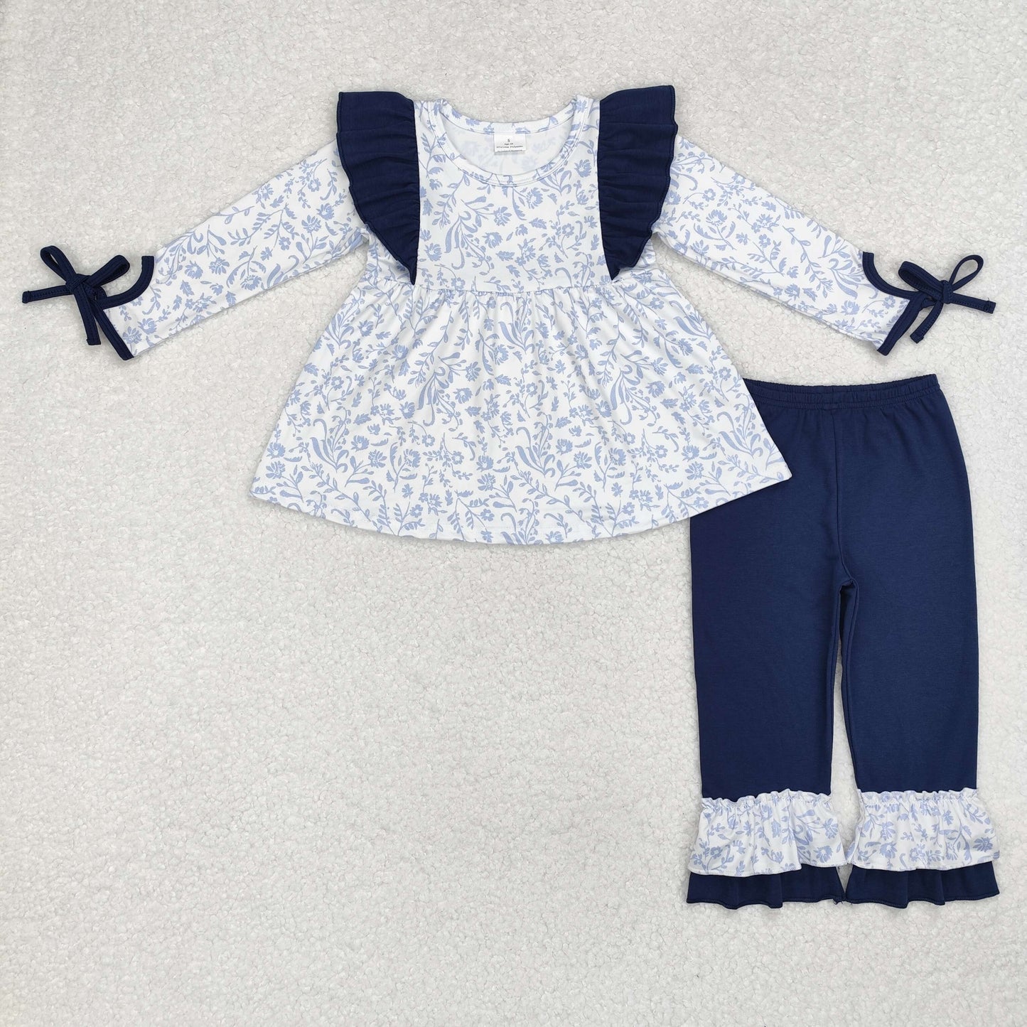 GLP1828 blue flowers long sleeve navy blue pants girls set