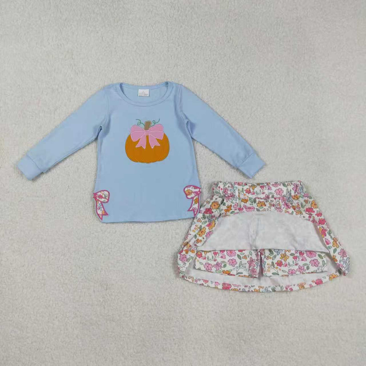 embrpidery spilt side bows pumpkin/spooky skort girls set RTS Sibling Clothes