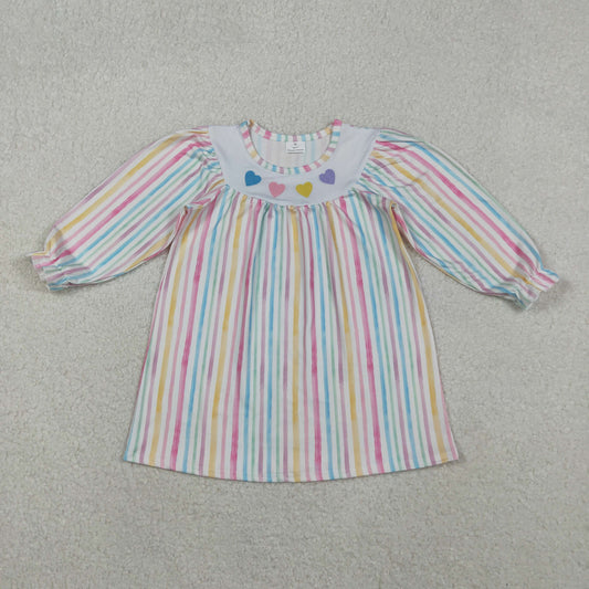 Embroidery GLD1335 Valentine's Day colorful heart colorful striped long sleeve girls dress