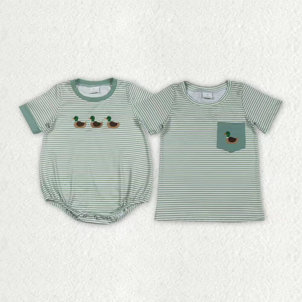 Embroidery Hunting Mallard Duck Boys Top/Romper RTS Sibling Clothes